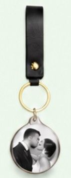 Finished photo keychain with a printed couple photo