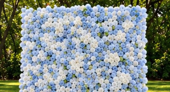Blue Bloom Flower Wall rental, 8ft by 8ft