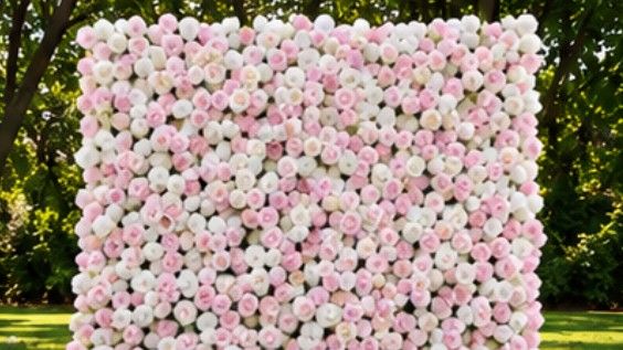 Pink Bloom Flower Wall rental, 8ft by 8ft
